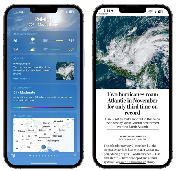 北京苹果14维修分享iPhone 14手机如何看天气时顺带看新闻 